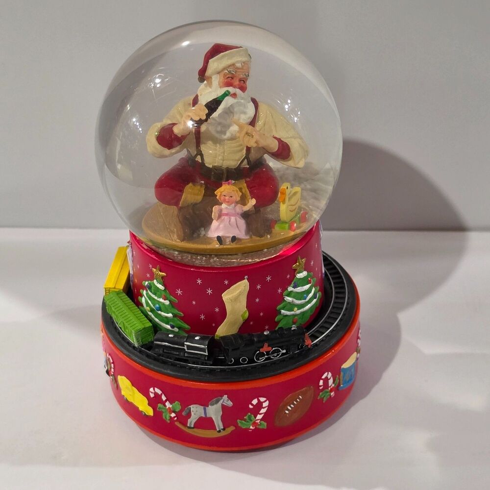 2001 Hallmark Coca-Cola Santa Musical Snow Globe with Moving Train in Box